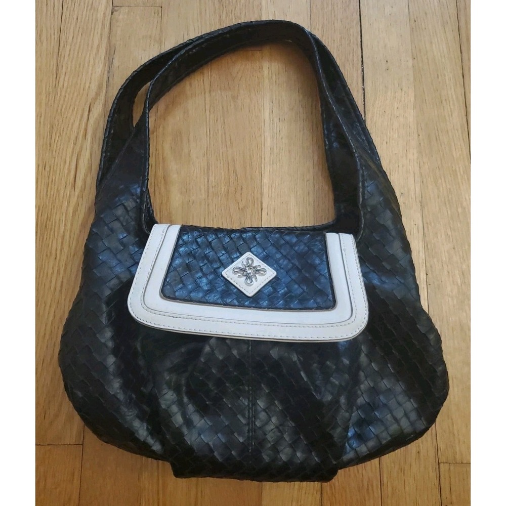 Simply‎ Vera Vera Wang Woven Black White Shoulder Bag Zip Top Lined Multi Pocket